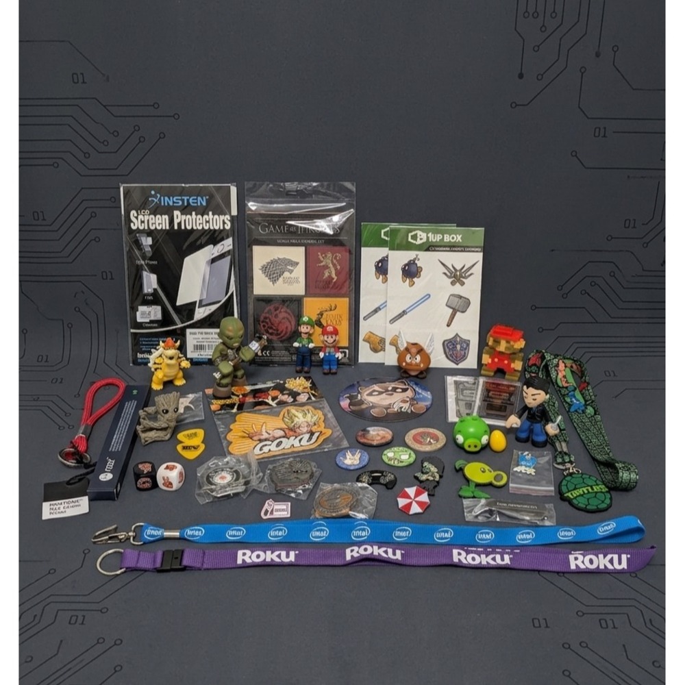 Gaming Collectibles Lot Nintendo Fallout Funko Pins Figures Lanyards Stickers